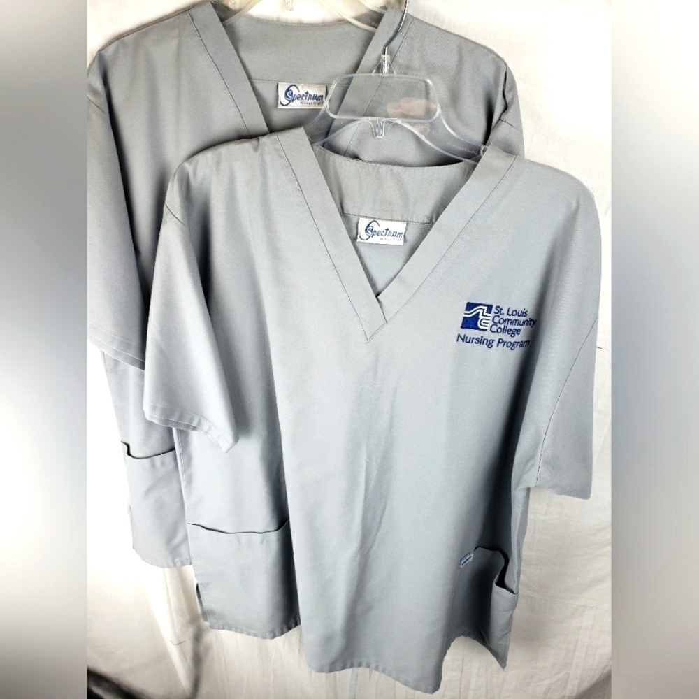 Lot of 2 St.louis Community College Nursing Program Gray Scrub Tops Sz 2XL